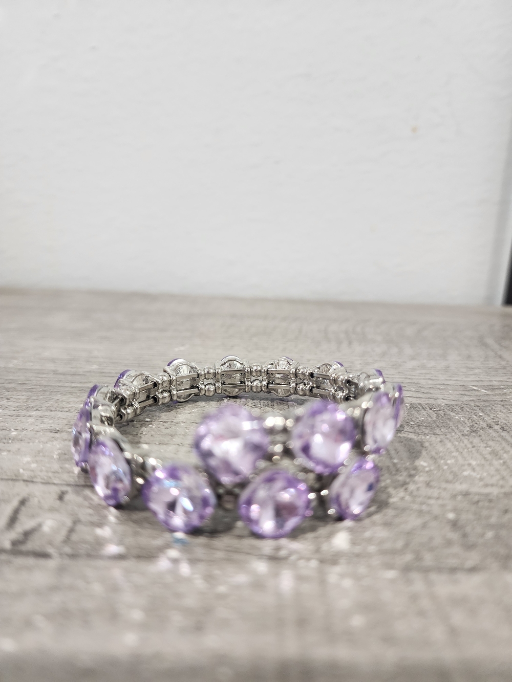 Silver Bracelet with Lavender Crystal Accents